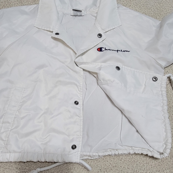 Champion White Cropped Coach Windbreaker Jacket S - Picture 10 of 11